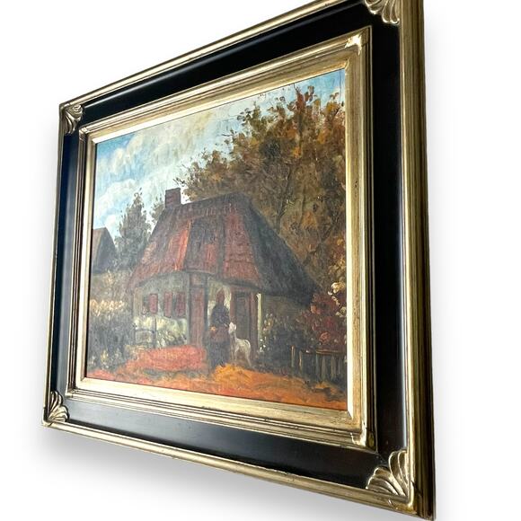 Vincent Van Gogh Cottage and Woman with Goat Pre-Framed Canvas Oil Painting - Picture 8 of 12